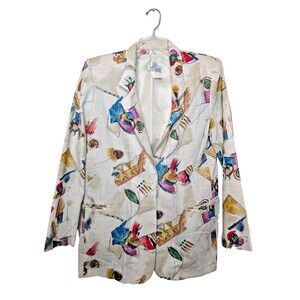 Vtg 90s Reflections Womens Abstract Blazer Sz 10 Rayon Blend Lightweight